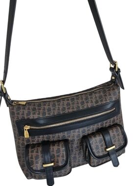 PHIL W. FIRENZE Brown Patterned Crossbody Bag with Black Trim